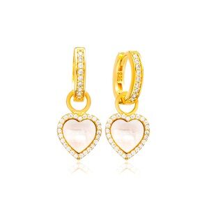 ✨🤍8x8mm Heart Mother of Pearl Dangle Earrings – 925 Sterling Silver 🤍✨